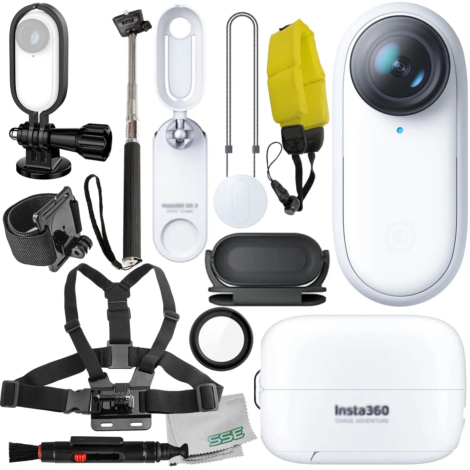 Insta360 Frame Camera Much More Bundle Wrist Includes: Floating Adapter, Action Starter 2 Selfie-Stick, GO - Strap & Ultimaxx Camera Action