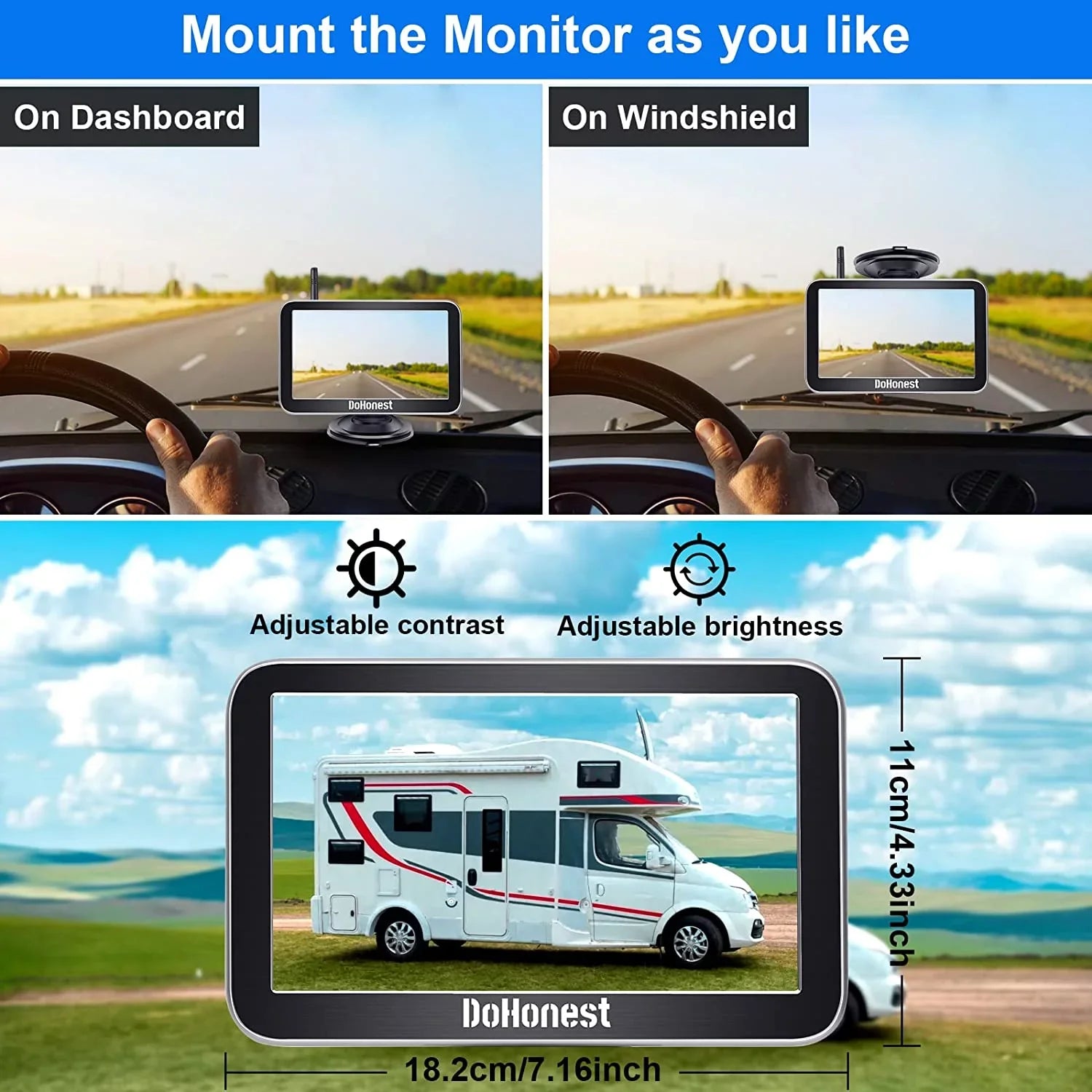 Play Night Signal Plug Pickup Camper HD and Car V for Wireless 2 vision 7-Inch: Stable Kit Easy to Install Van Bluetooth DoHonest Channel Truck Camera Monitor Backup Cam Reverse 1080P Auto-Switching