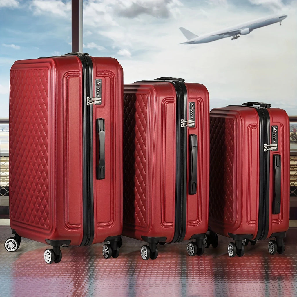 Cases Outdoor Red Wheels Shell For Luggage Minimalist With Trip, Hard Travel Spinner