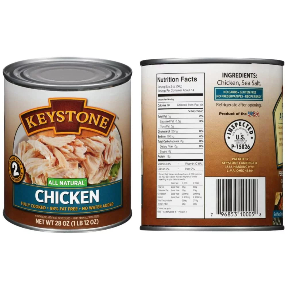 28oz to All Food Life Keystone Ready Cans Combo Natural Pork of (6 Cans Survival Chicken - Beef, eat Long 2 Camping Emergency Each) and Shelf