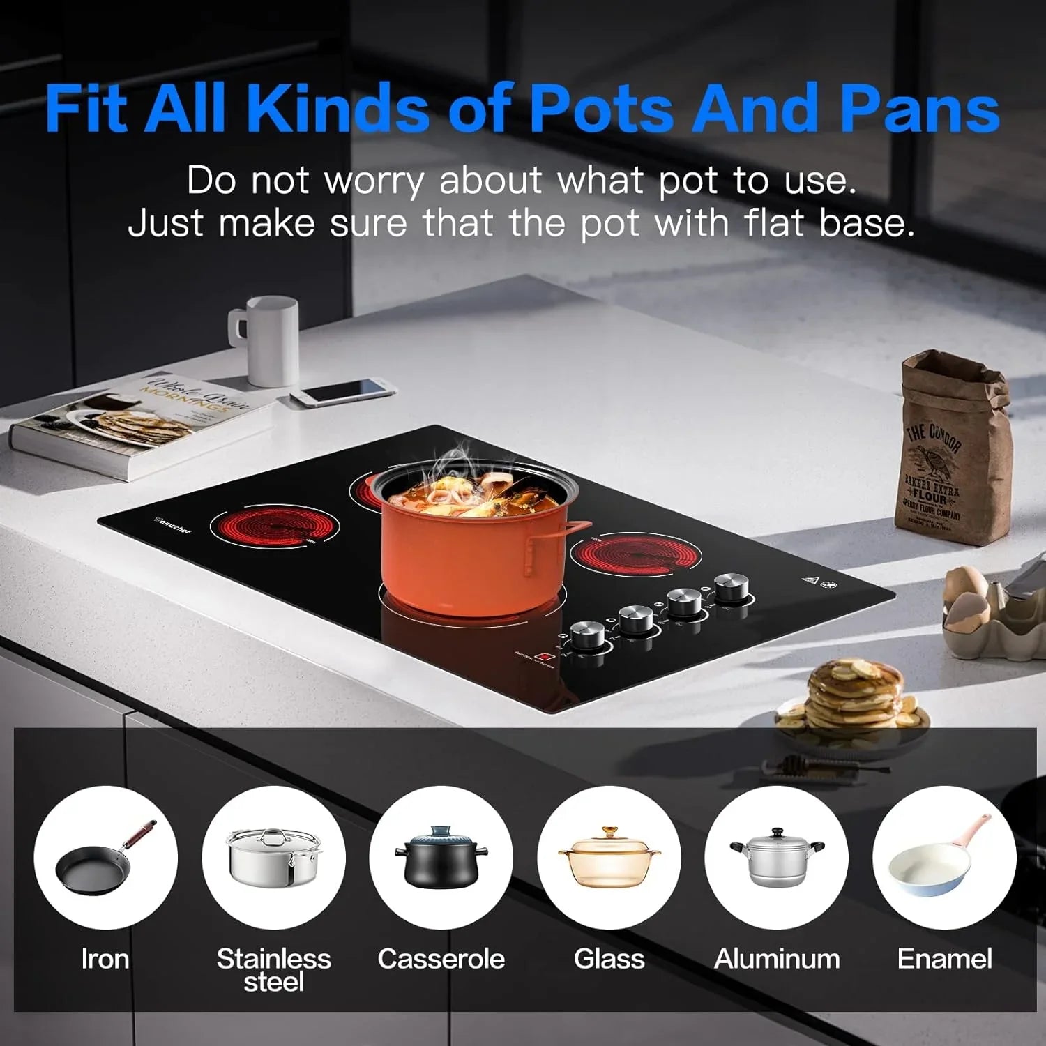 4 240V Hot Burner Certified, with Inch AMZCHEF by Power with Indicator Electric Knob, Burners, Surface Built-in Electric ETL Stove 30 Cooktop Electric 7000W Control Safety