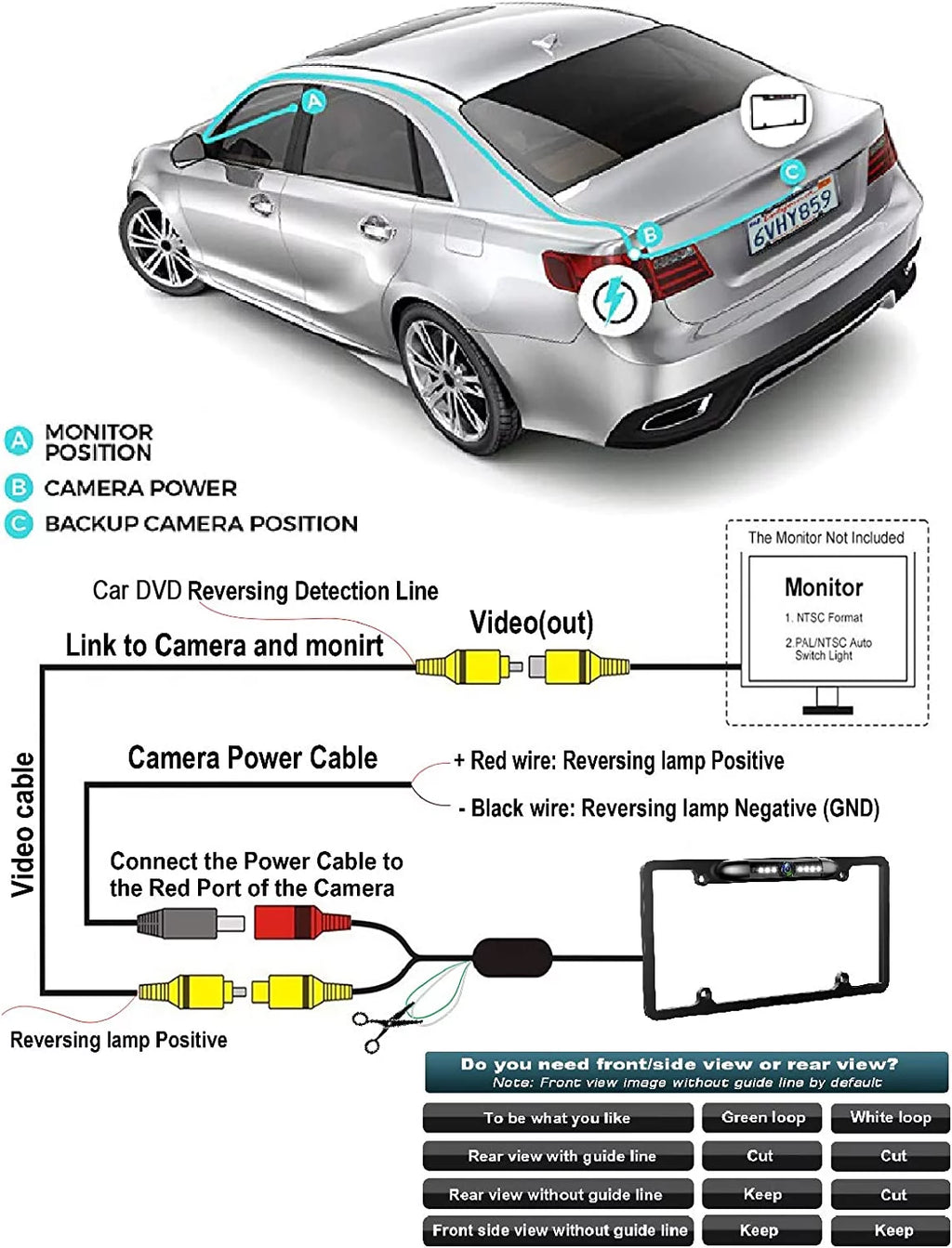 Camera Absolute 170¡ã with Car Front Frame Angle Universal 8 Security Vehicle Bright Night Vision Waterproof License Front CAM2100S Camera Assist LEDs Chrome View Camera Plate Viewing
