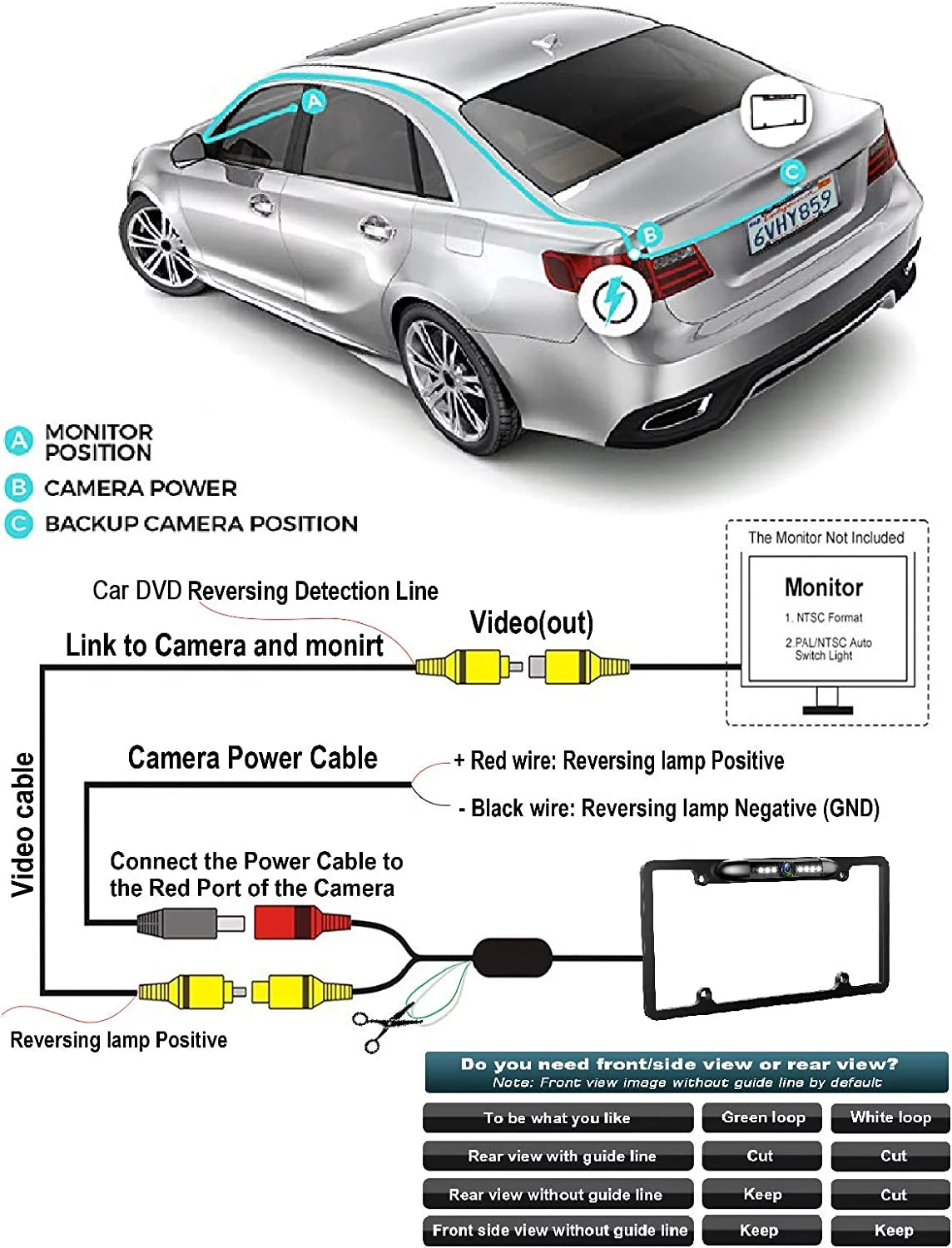 Camera Absolute 170¡ã with Car Front Frame Angle Universal 8 Security Vehicle Bright Night Vision Waterproof License Front CAM2100S Camera Assist LEDs Chrome View Camera Plate Viewing