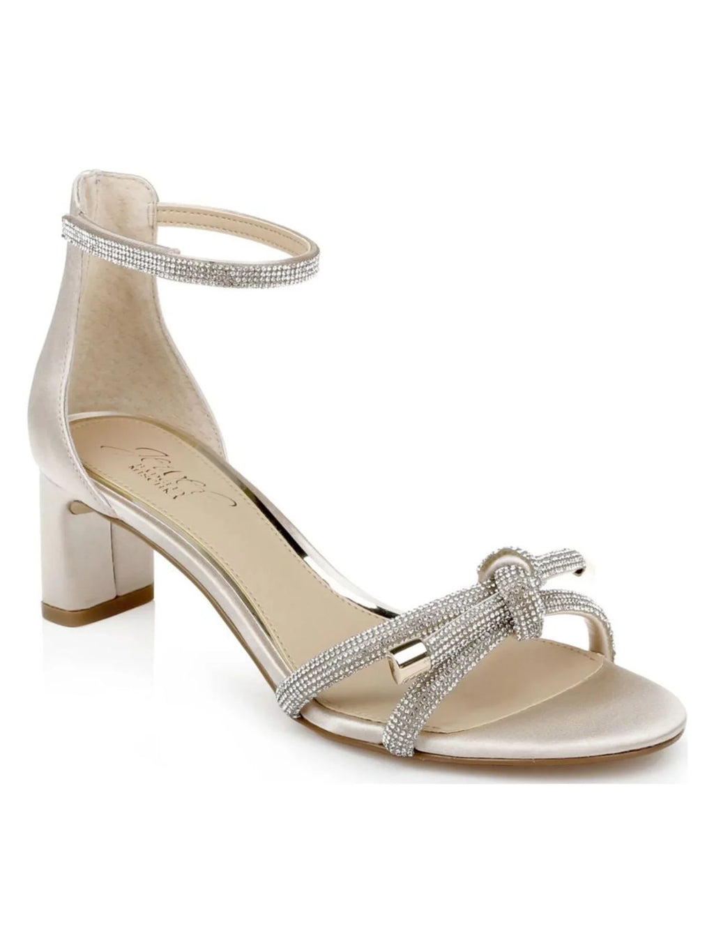 JEWEL Toe Block Rhinestone Dress Sandal Round Ankle Silver Heel M BADGLEY Womens 5.5 Lena MISCHKA Heeled Strap