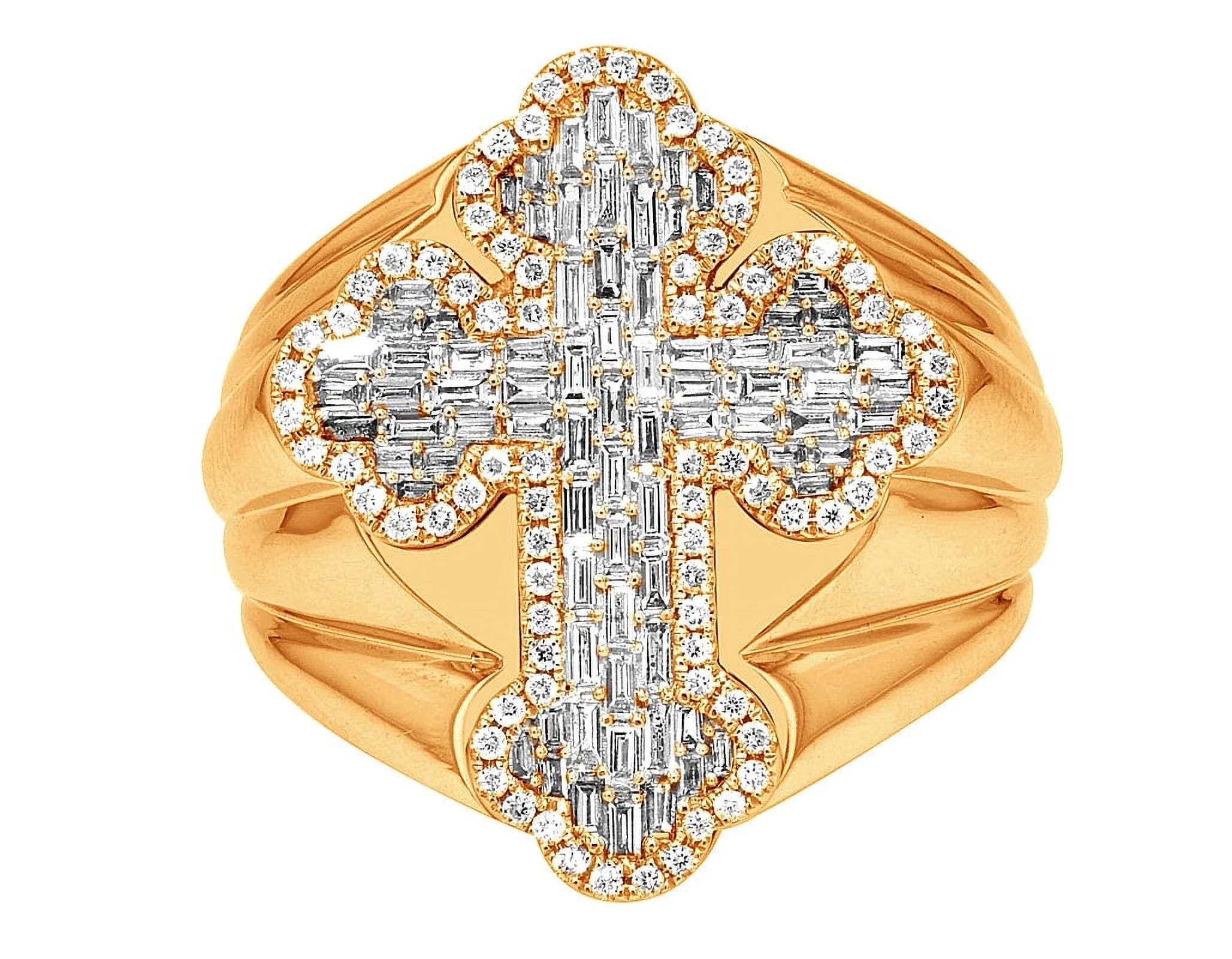 Pinky S10 Gold Ring 1.05 Diamond Baguette Cross 25MM CT