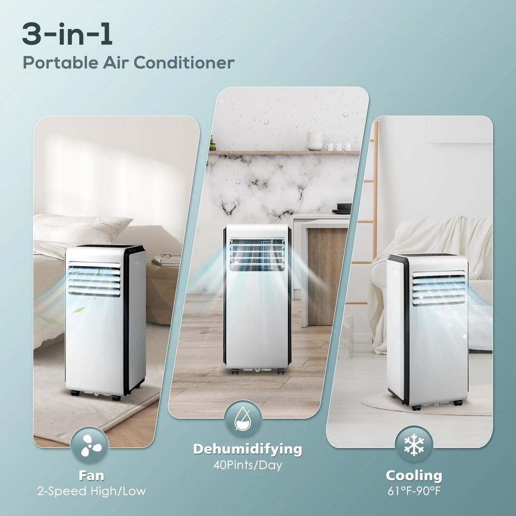 (10,000 KISSAIR 6,000 Conditioner, BTU BTU Fan, Dehumidifier, Timer ASHARE) 24-Hour Portable 1 Air AC with in 3