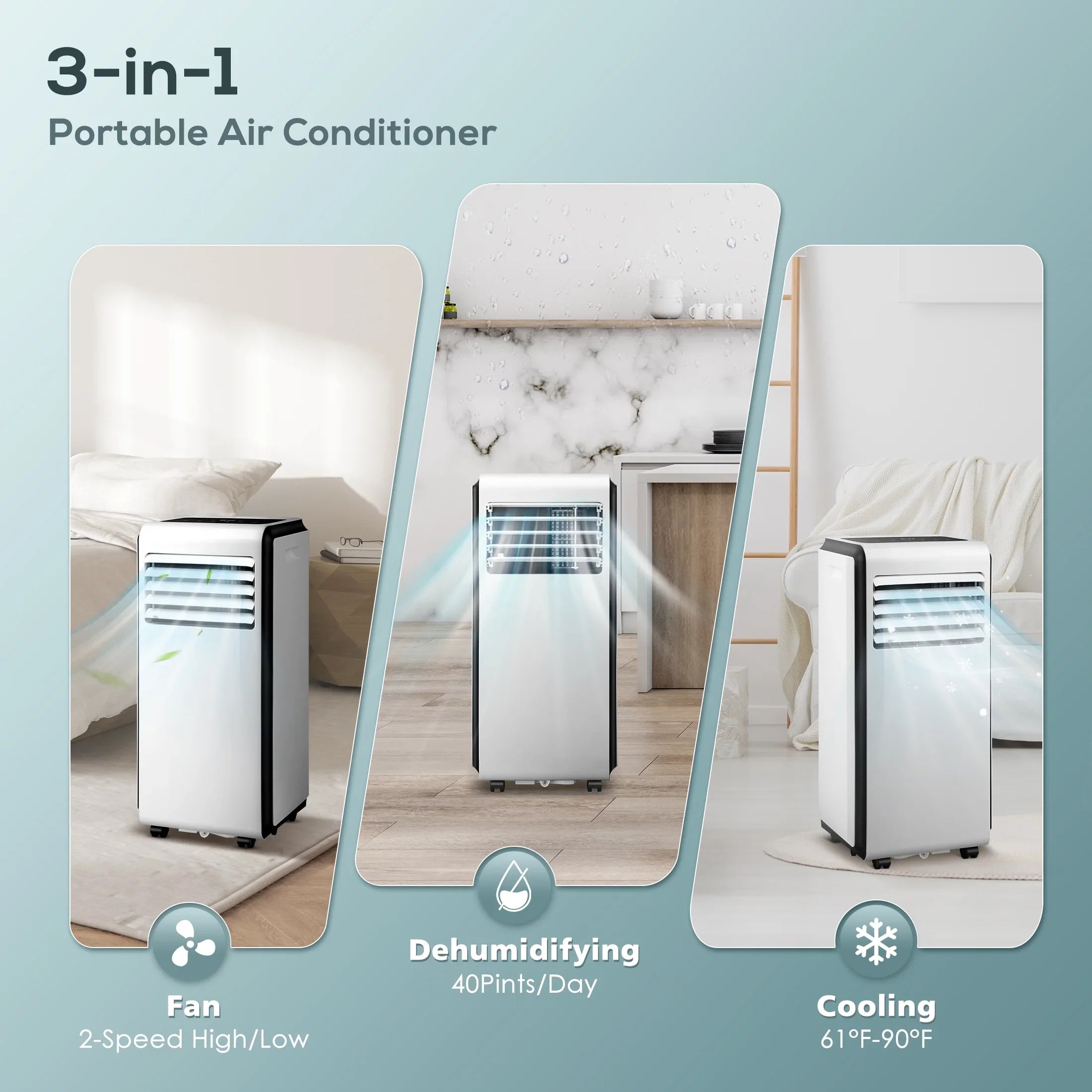 (10,000 KISSAIR 6,000 Conditioner, BTU BTU Fan, Dehumidifier, Timer ASHARE) 24-Hour Portable 1 Air AC with in 3