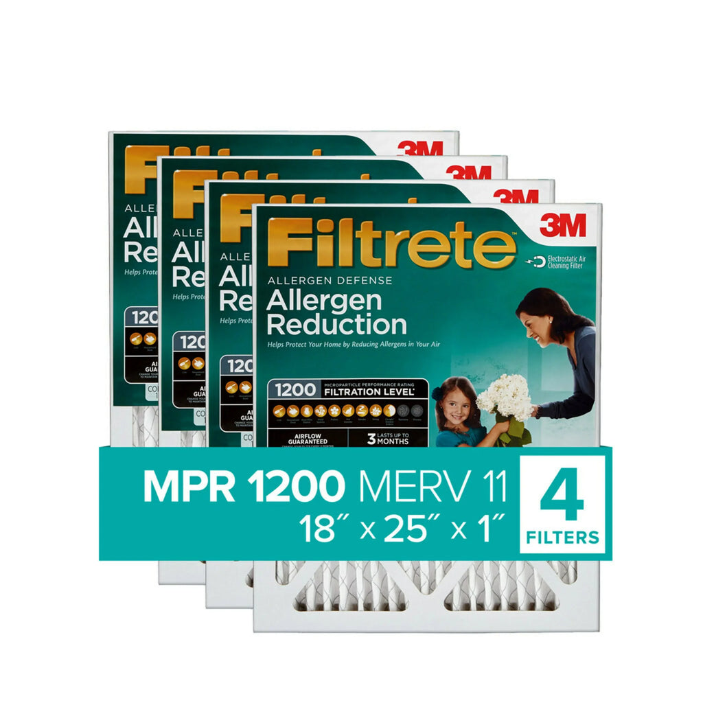 3M HVAC 1200 MERV MPR, Furnace by 18x25x1, Allergen Reduction Filtrete Air Filters Filter, 4 11,