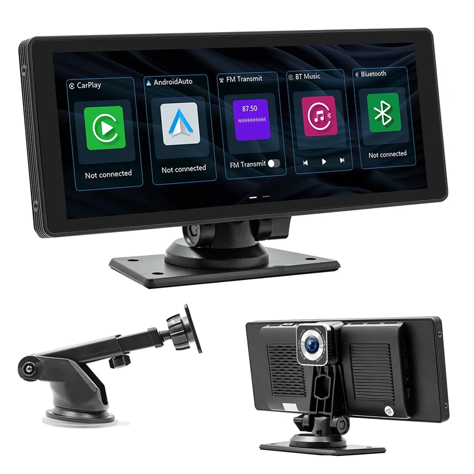 Carplay Auto Car Wireless Touchscreen, Portable IPS Dash Camera, Cam Backup Adjustable & 2.5K & Android Radio Bluetooth, Navigation, 1080P Mount, CAIHONG with GPS Stereo, Screen Detachable & HD 10.26"