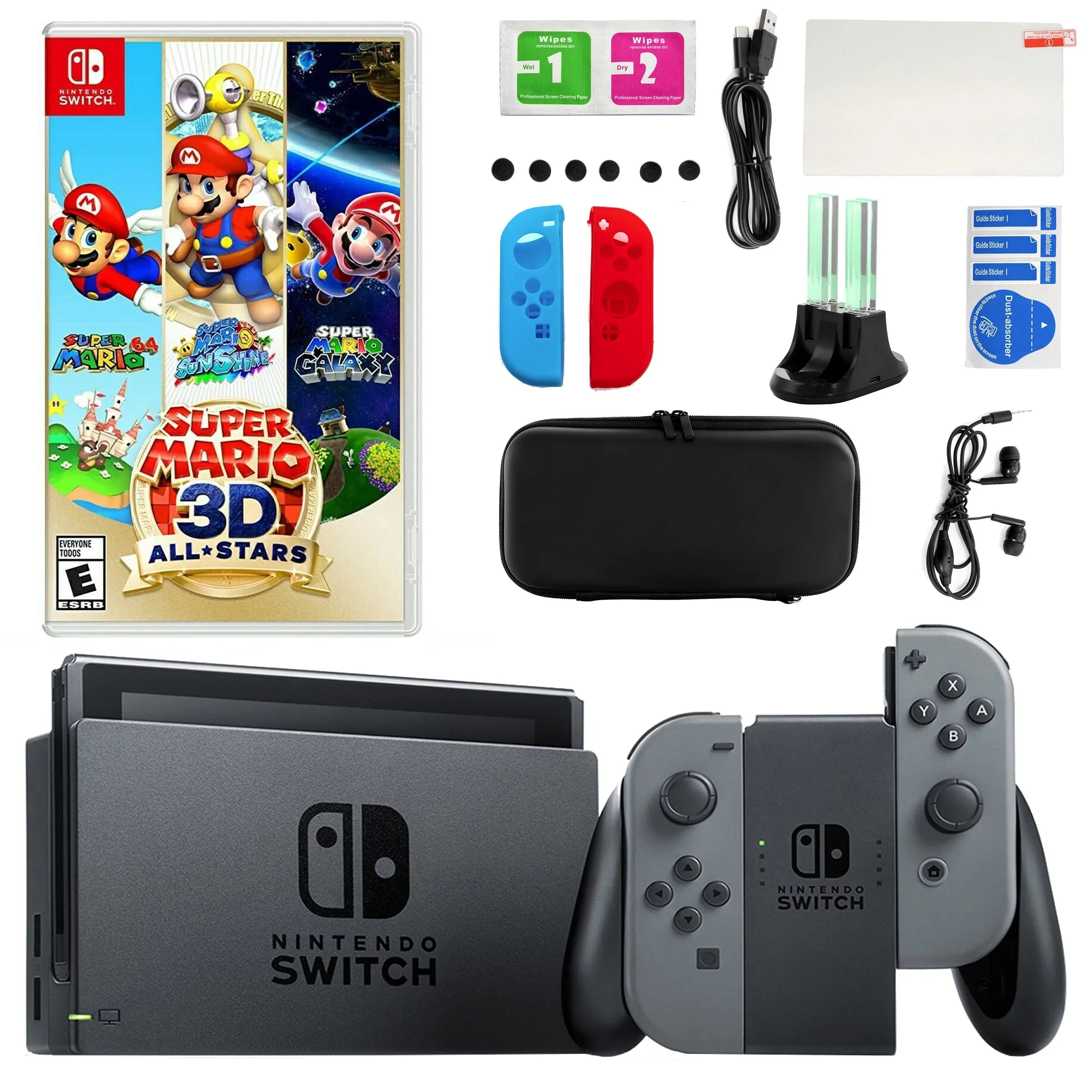 Switch Gray and Super Star Accessories in Kit 3D Game with Mario Nintendo All