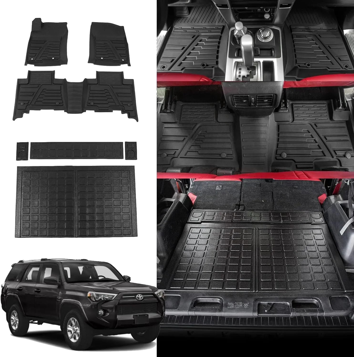 with Compatible 4Runner Toyota Cargo Trunk Mats,Fit (Trunk 2023 + Cargo Rongtaod Floor with Tray) 2013-2024 Mats Mat Liner Floor Sliding Liner Accessories 4 Mat Seats Trunk 5 Runner Mats