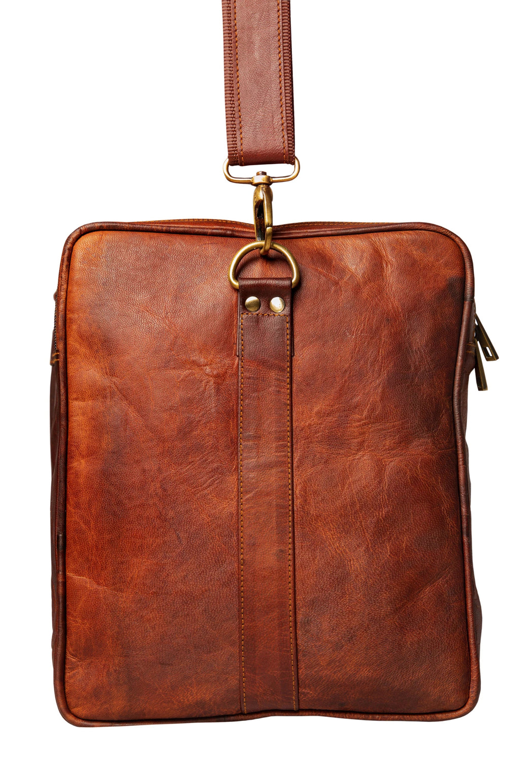 Brown Square Bag. Handmade Travel Duffle Weekender Leather