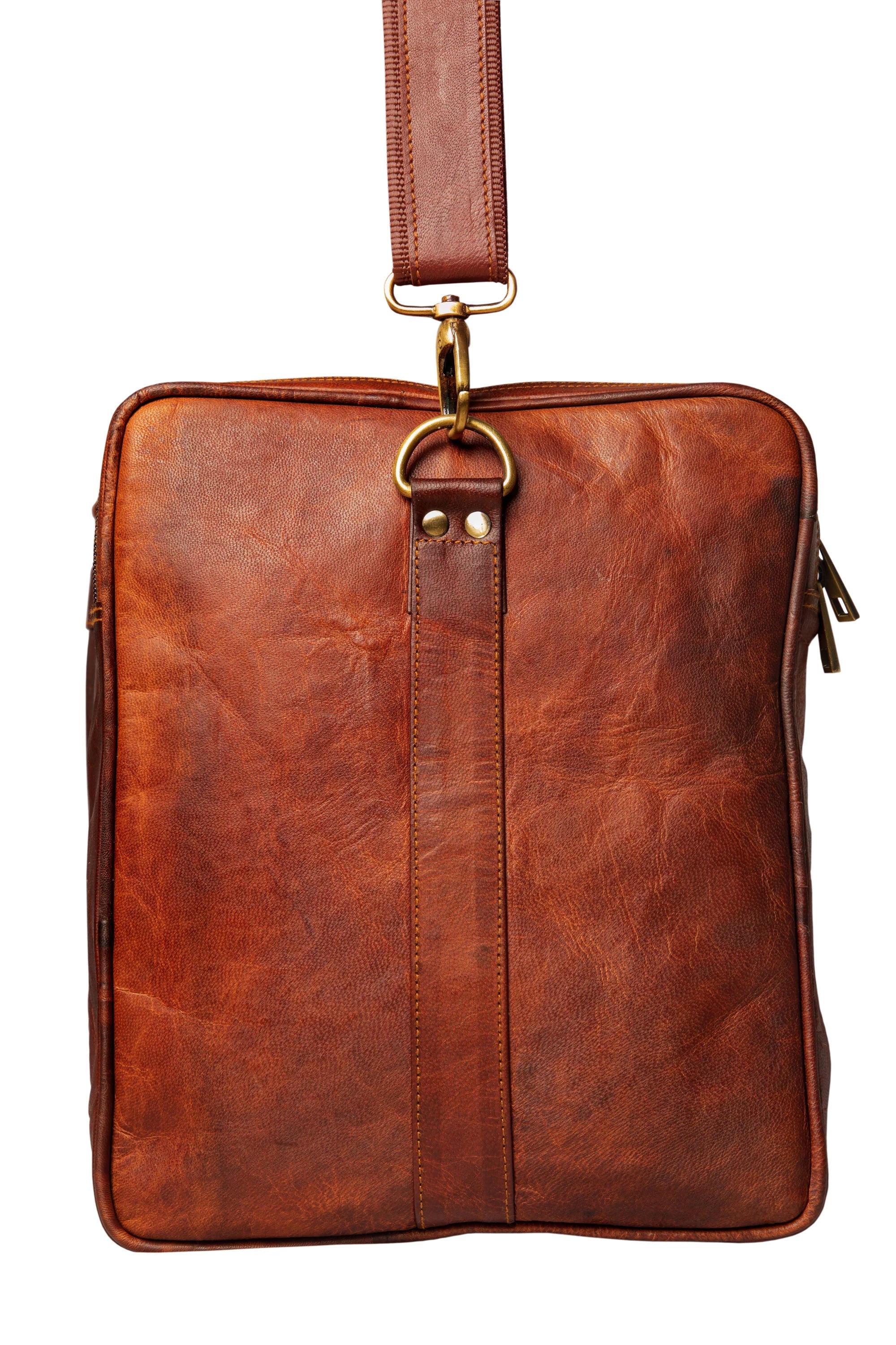 Brown Square Bag. Handmade Travel Duffle Weekender Leather