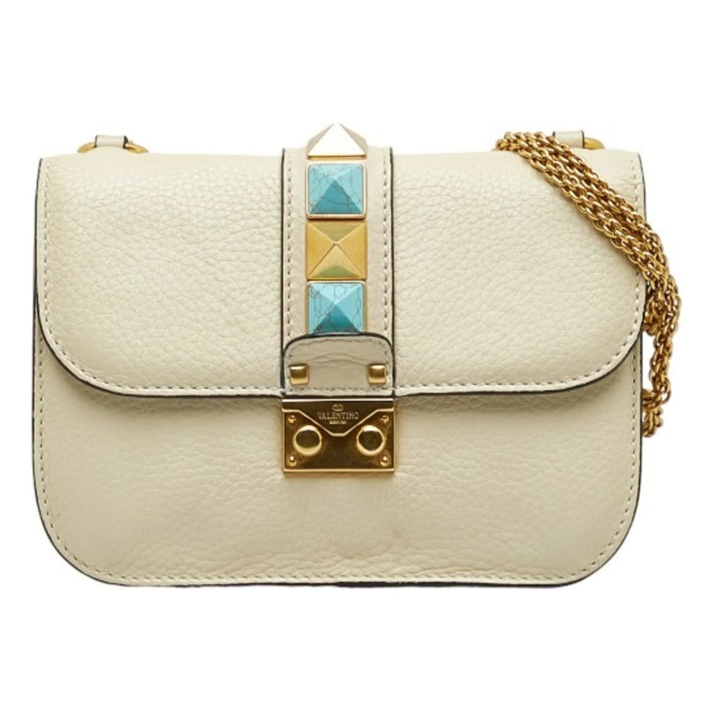 Bag Valentino Studded Leather Shoulder Women's Ivory (Good) Pre-Owned VALENTINO Chain
