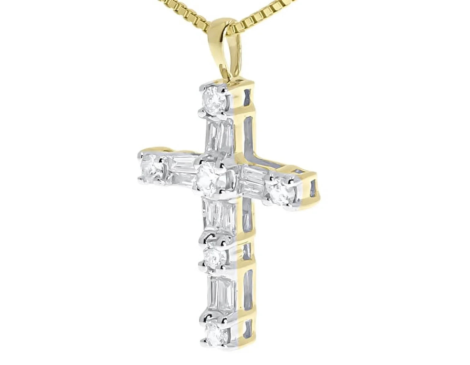 Baguette Diamond (0.50 Gold 14k Mini ct) Yellow Round Cross