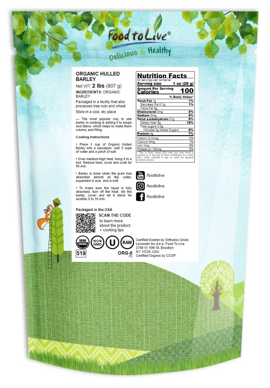 Food Kosher, Hulled Bulk Pounds Product Grain, ¨C Organic Raw, 2 Non-GMO, by Barley, ¨C the to of Live USA
