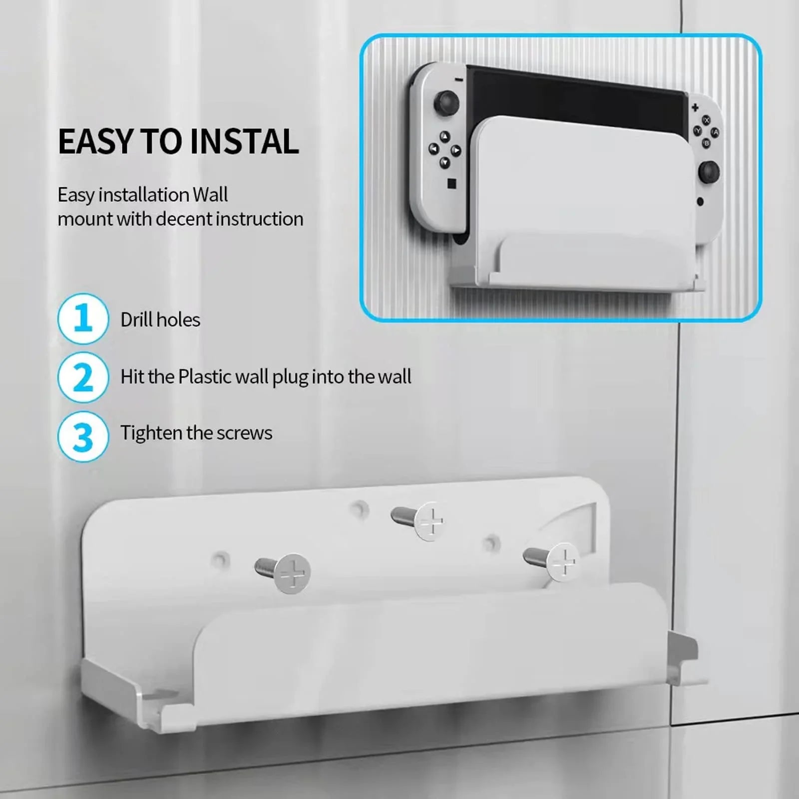 Accessories Switch Nintendo Con Store Console for OLED TV-White OLED, with Mount and Joy Mount Stand Behind Kit or Wall Shelf Switch Safely Metal Wall Switch Near Hanger,