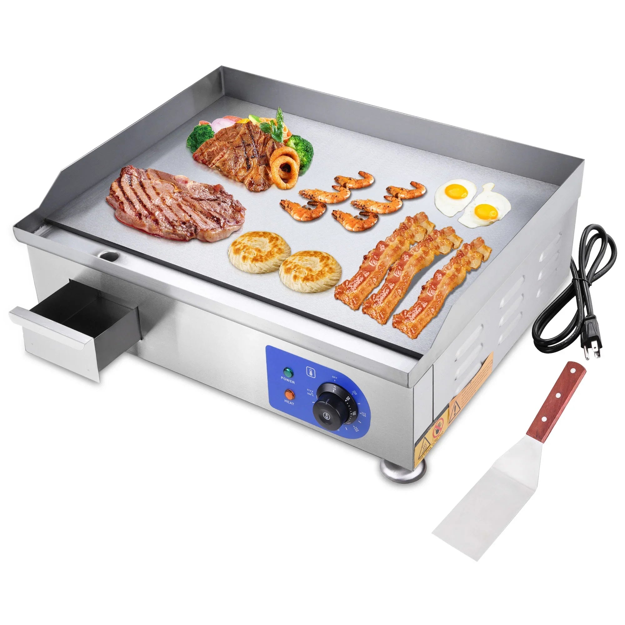 Countertop Griddle - Electric Steel High-Powered with Stainless - Precision Cook
