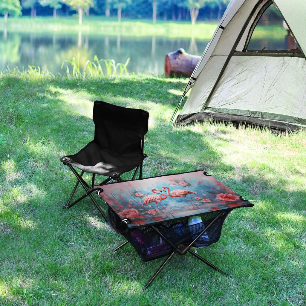 BBQ Flowers Beach Fishing Outdoor Hiking and for Table Flamingos Foldable Table Storage Picnic Bag Camping Table with Compact Portable