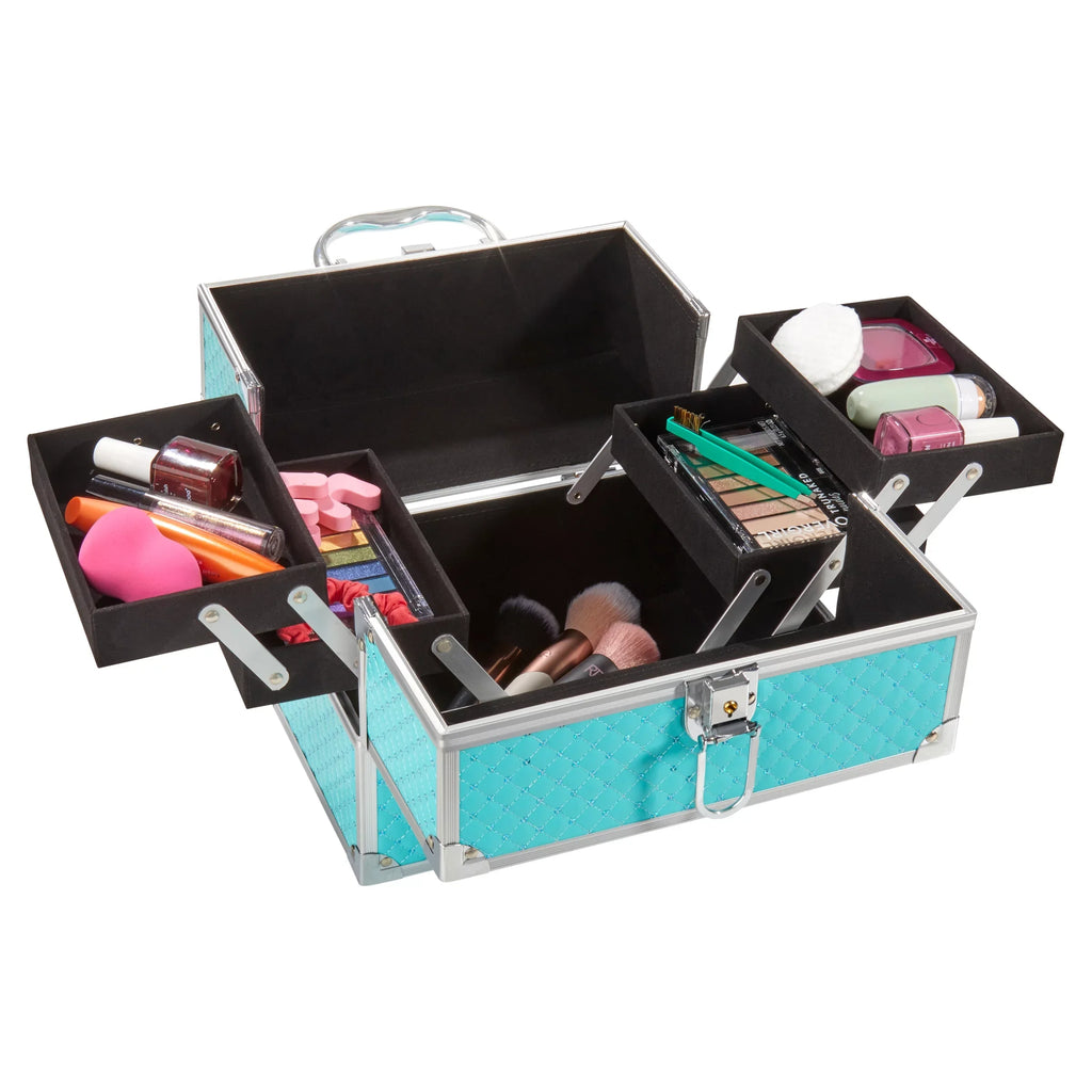 Color, Teal Train Makeup trays, 4 Cosmetics 9.85" 7.9" 6.7" Organizer, x Case x