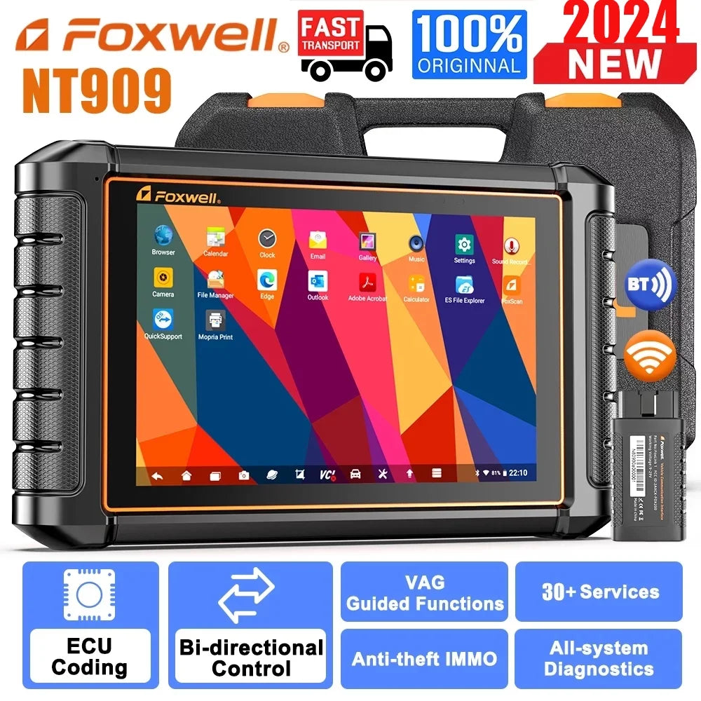 NT909 AutoAuth Services Scanner All AutoVIN Tool OBD2 Vehicle Automotive Reader Scan Control OBDII 30+ Car Scanner FCA Bi-directional Analyzer Test Diagnostic Systems Active Code Reset Foxwell