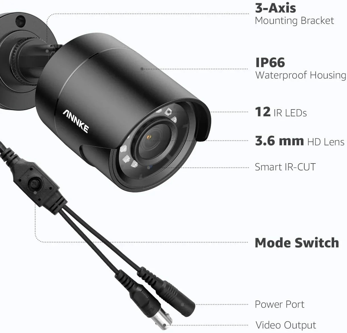Wired Vision Indoor/Outdoor Video Not Cam, Add Black Night Adapter Clear (Power Security 1080p AHD/TVI/CVI/CVBS, 100ft Surveillance On for CCTV Camera - Analog Included) 4-in-1 Bullet Camera ANNKE E200 Use,
