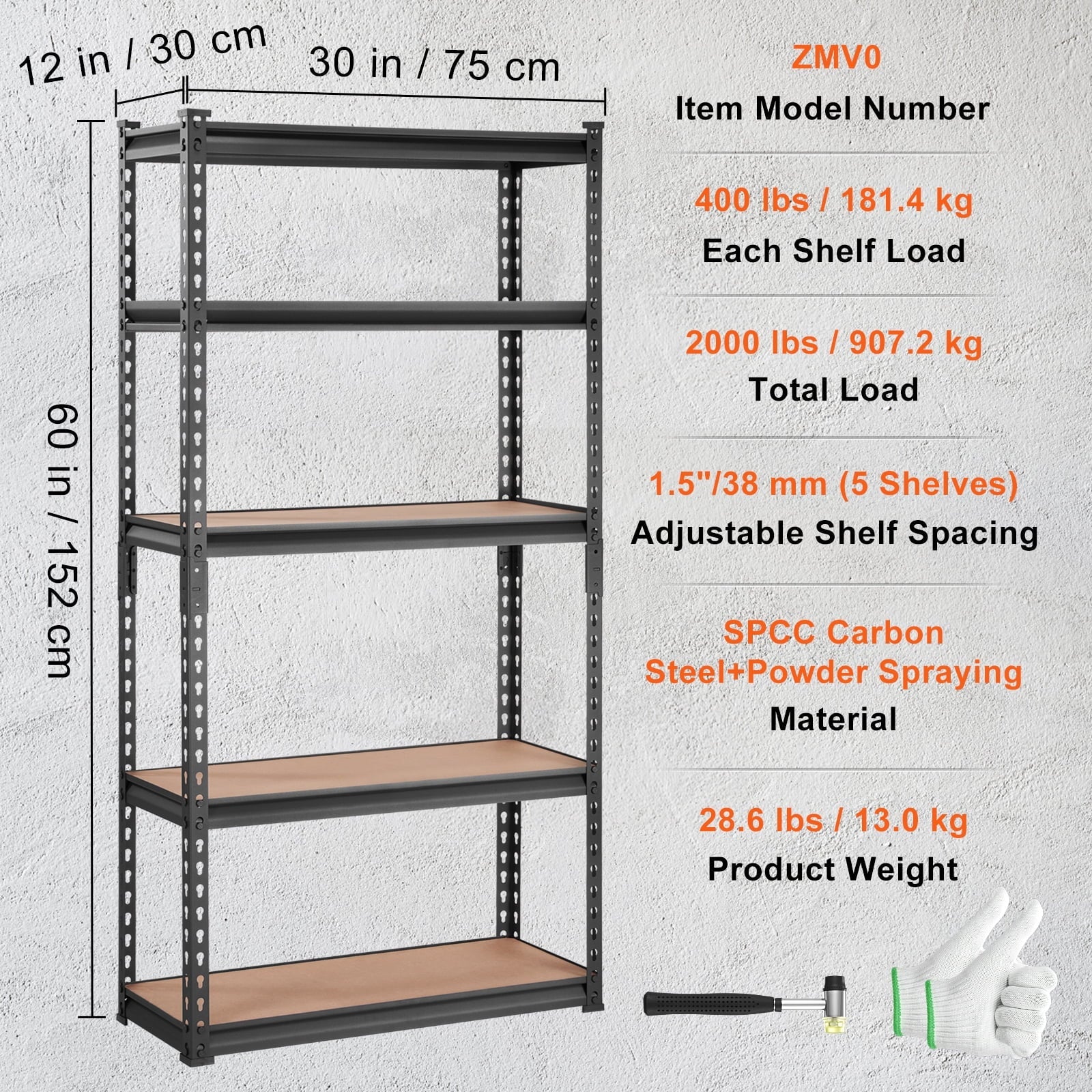 Unit, Steel 60"H 2000 Garage 30"W Heavy 5 Adjustable Load BENTISM Tier 12"D Rack lbs Storage Duty x Shelving x