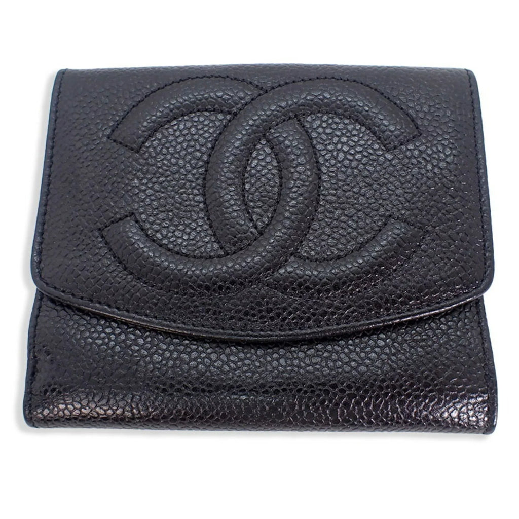 wallet Chanel black Pre-Owned skin CHANEL (Good) trifold caviar