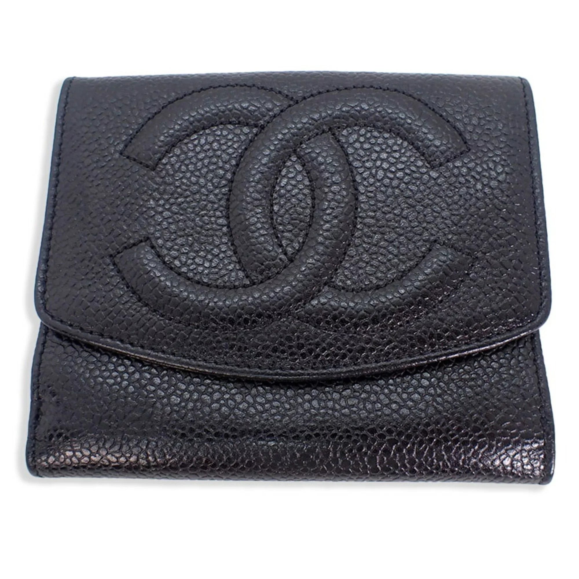 wallet Chanel black Pre-Owned skin CHANEL (Good) trifold caviar