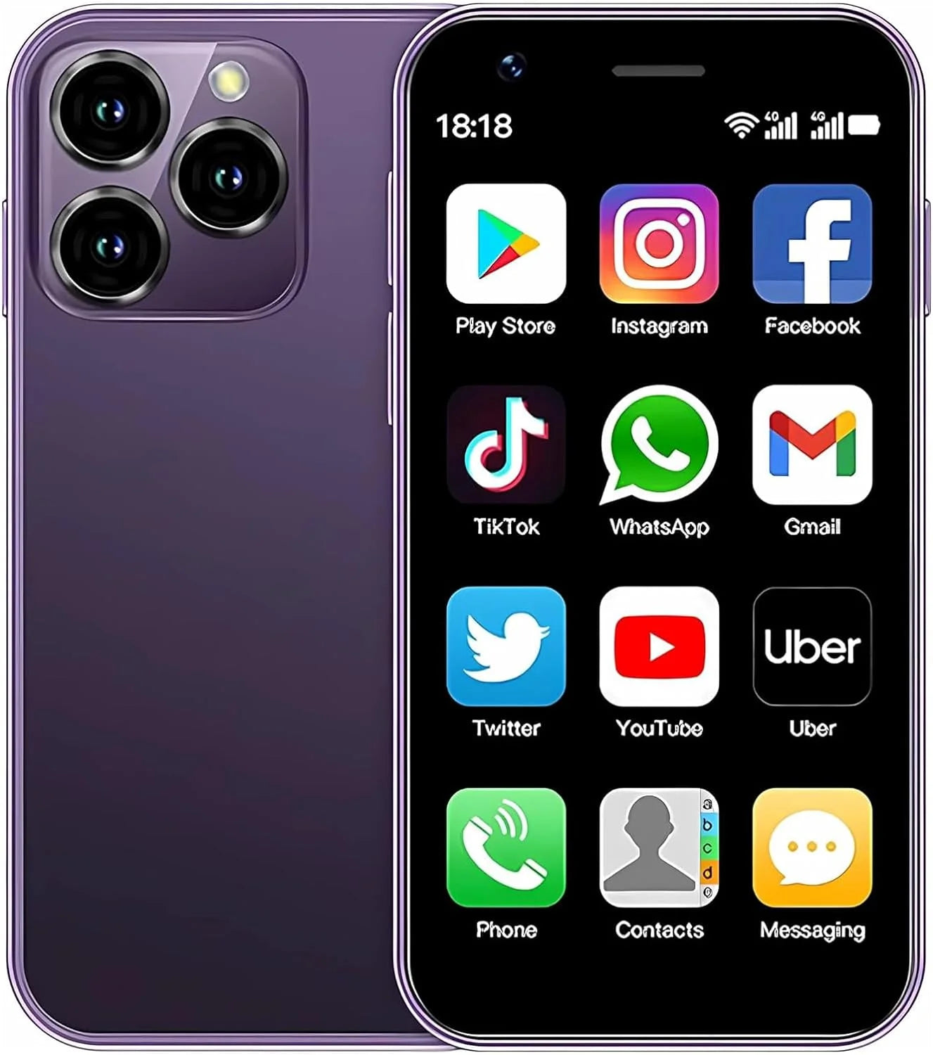 Smartphone for Kids Dual ROM Phone Phone Unlocked 10.0 Mini 2GB Smallest Mobile 3inches Broisae XS16 Phone 4G Phone Mini Android Cell World Mini Sim (Purple) 16GB Ram