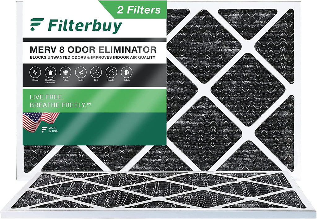 Eliminator Pleated Activated Filters (2-Pack) 16x25x1 Odor Air with Carbon 8 AC MERV Furnace HVAC Filterbuy