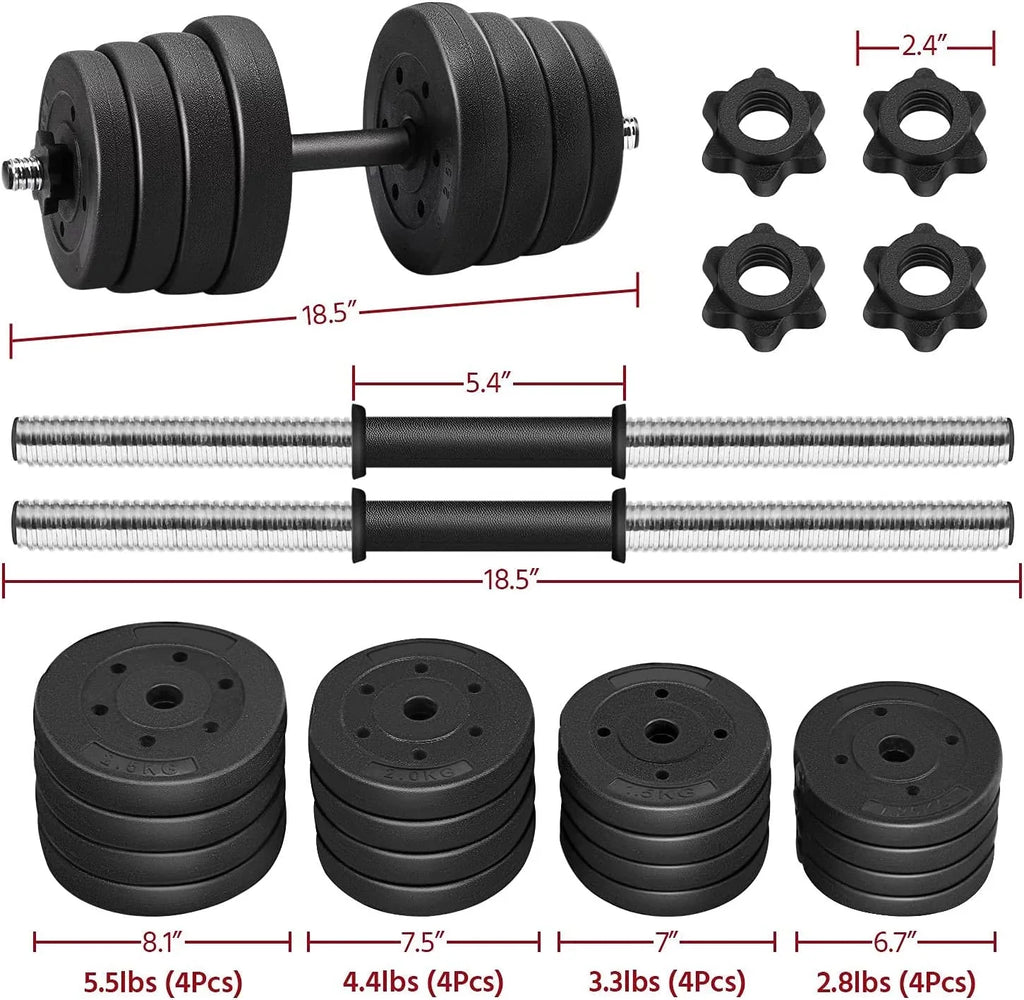 Fitness Adjustable Women Dumbbell 66LB Weight Plates Cap Strength Workout Gym/home Training Body for Men Barbell and Set,
