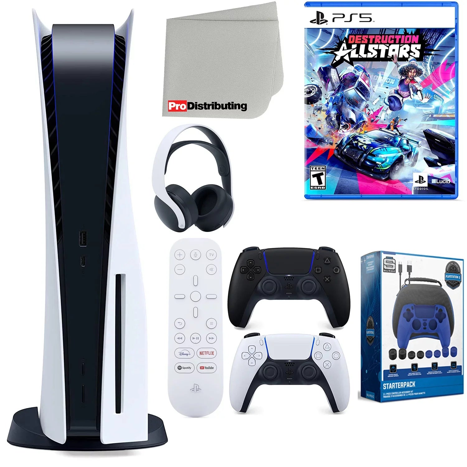 with Starter Disc) Cleaning Controller, PS5 Cloth and Disc Bundle Allstars, (Sony Accessory Media Microfiber Extra Version Destruction Midnight Playstation Black Headset, Sony 5 Kit Remote,