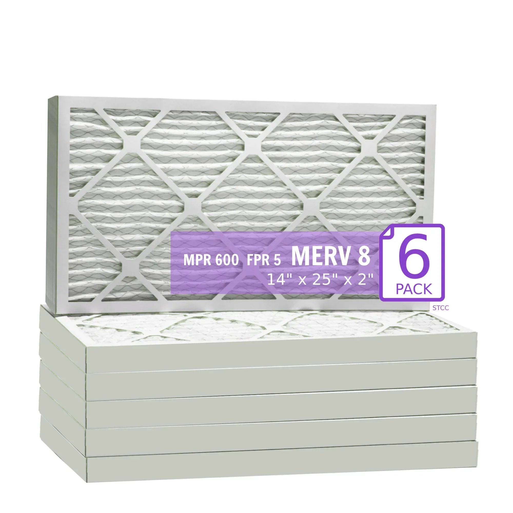 Pack) Purolator Pleated Air Mechanical 14x25x2, MERV Extended (6 DMK80 Surface Filter, 8,