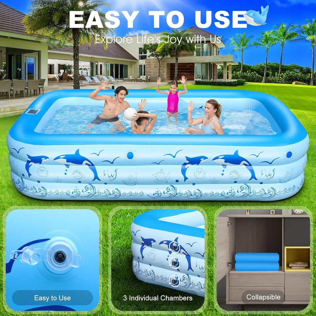 Solar for 2024 Pool Inflatable for Backyard Thickened Upgraded Kids,Adults, Pool, Pool Blow Kiddle Pool Family with Swimming up Pool Powered, Large 105"x65"x25''Oversized Inflatable Lights,
