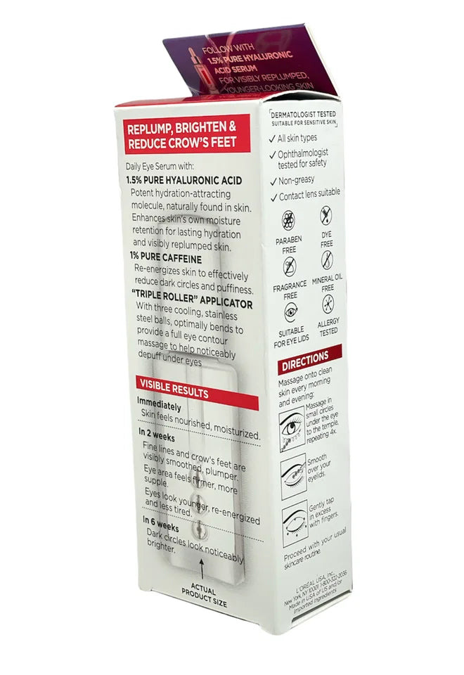 Intensives Derm 0.6oz Hyaluronic Revitalift Acid+Caffeine Serum 2.5% L'Oreal Eye