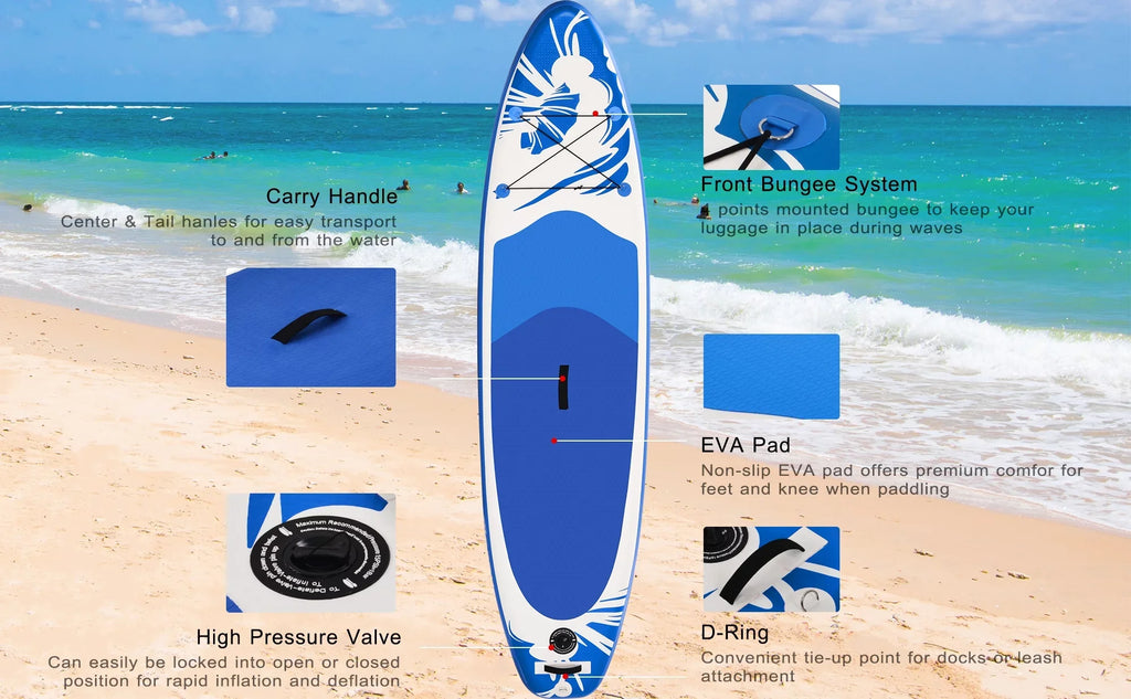 Deck, Ultra-Light Board Fin x for Paddling Premium Paddle Up Inflatable Stand Accessories, 30'' Bottom x 10' SUP SUP, Non-Slip 6''