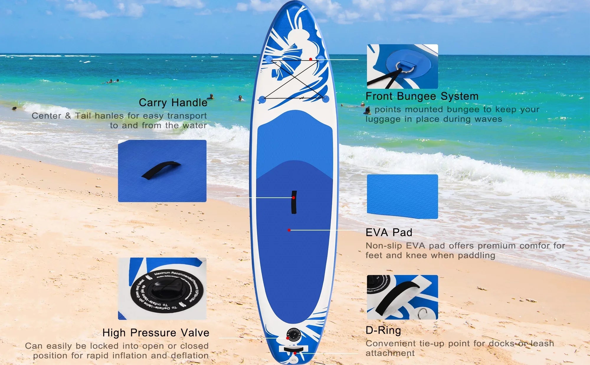 Deck, Ultra-Light Board Fin x for Paddling Premium Paddle Up Inflatable Stand Accessories, 30'' Bottom x 10' SUP SUP, Non-Slip 6''