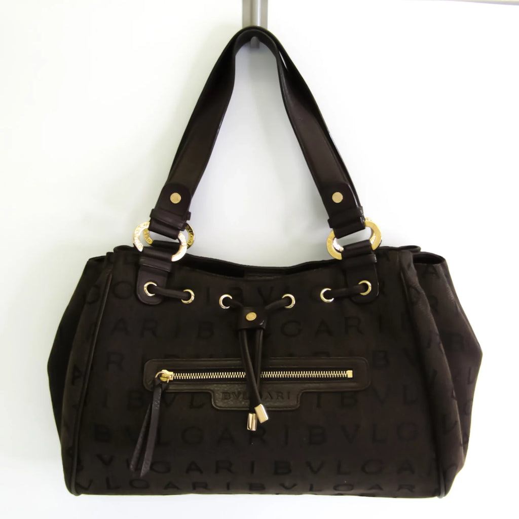 Logomania Women's Bvlgari Canvas Pre-Owned Handbag,Tote (Good) Brown Bag