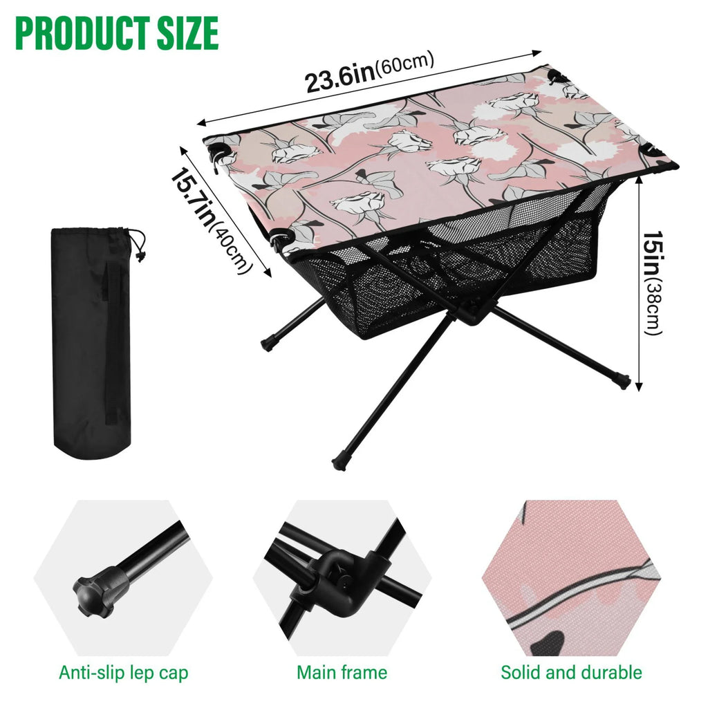 Compact Bag Portable Table Outdoor Abstract Storage Fishing with Travel Beach for Table Table Roses Folding Camping Flowers BBQ Picnic