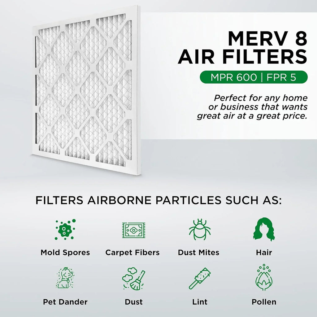 12. MERV Pamlico. Case 2'' Size: X Air By X 8 Of 20X25x2 Filters 1-3/4, HV 24-1/2 White 19-1/2 Pleated Furne