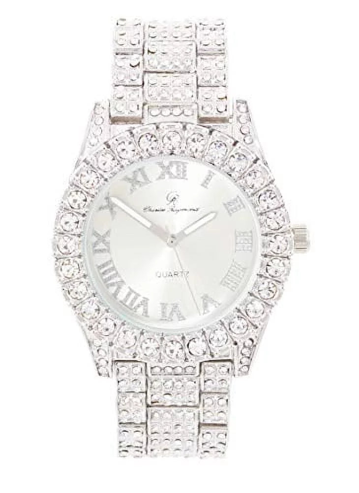 Hop - Fully (Shiny Charles Blinged Numerals Colorful Hip ST10327 Big Dial with Rocks Single Out Out Silver) RN Iced Roman Raymond Wristwatch Silver Mens