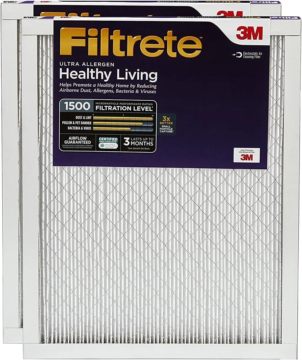 Filtrete MERV Air Pleated Healthy Ultra-Allergen 2 Living 16x24x1 MPR 12, Filters Air 1-Inch 3-Month 1500, Filter, Filters,
