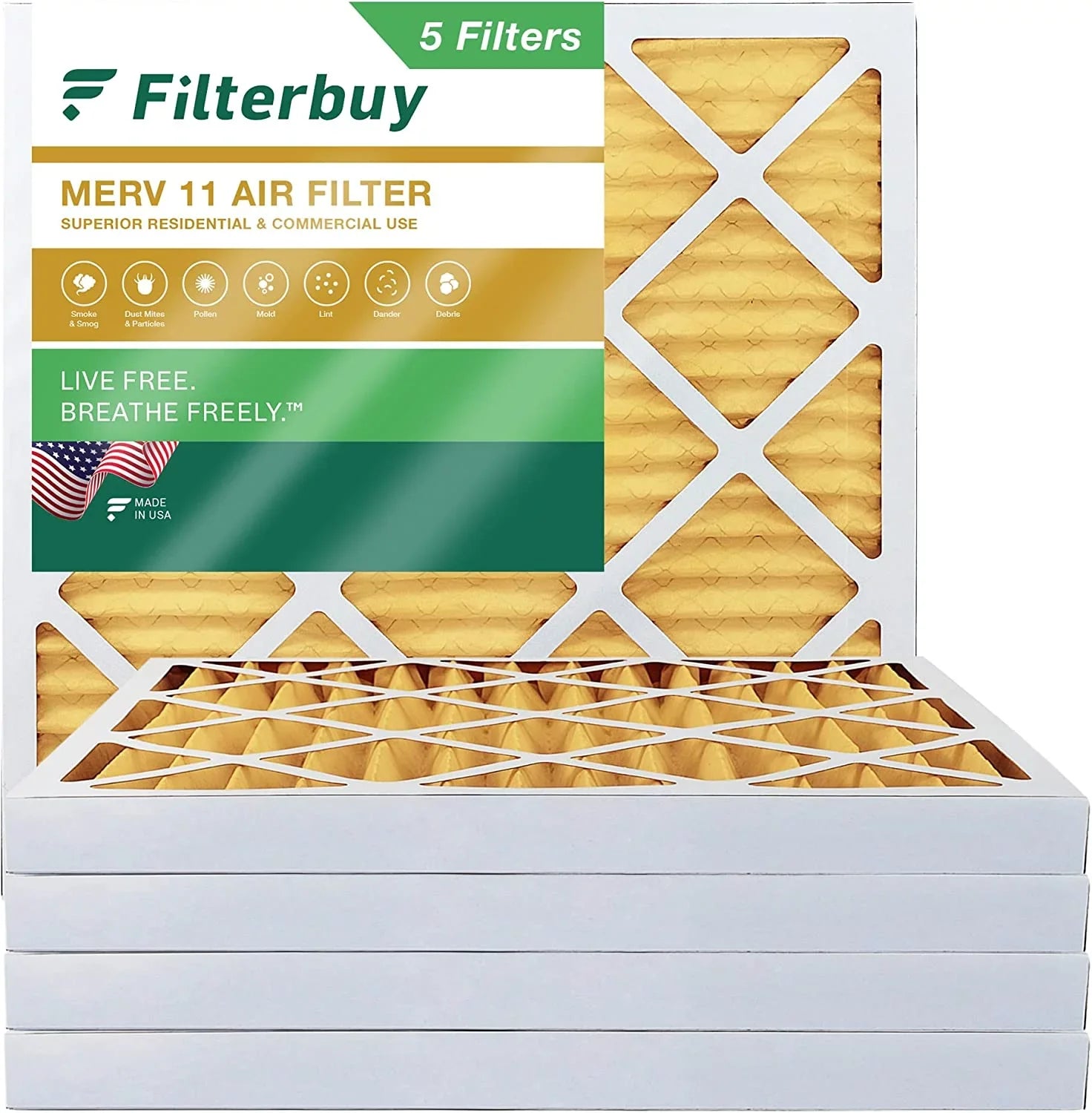 11 AC Filters Pleated 17x17x2 Air MERV HVAC Furnace Filterbuy (5-Pack)