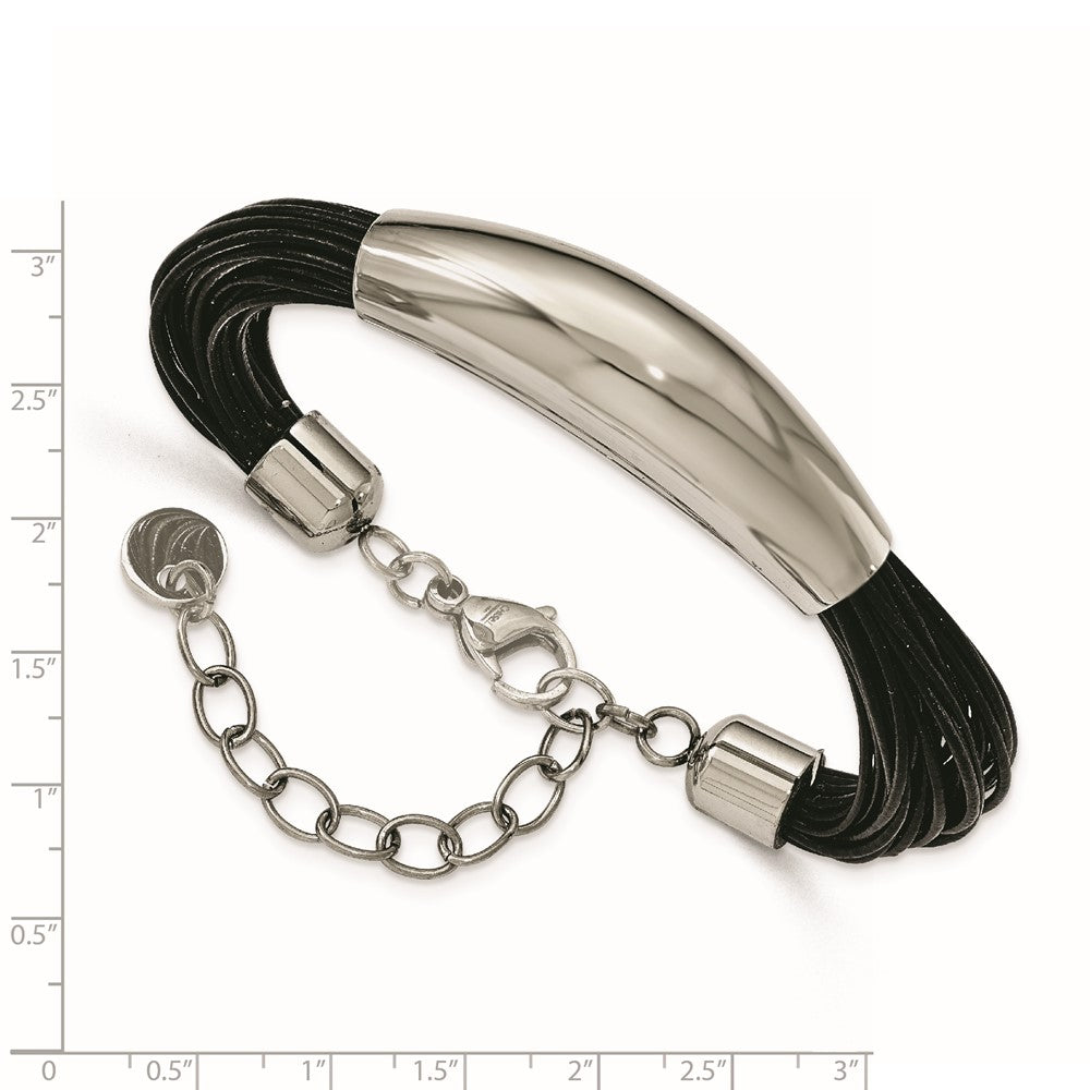 Leather Bracelet 7.5 Stainless in Women's mm Faux 2.5in Fancy Polished ext. Cords Steel