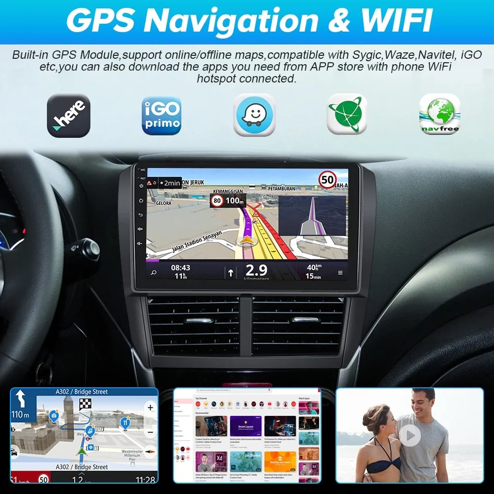 Stereo Wireless Hifi, 13 Backup 9'' Carplay Forester Bluetooth AHD 2008-2012 Podofo Camera Android Android Radio WIFI for Subaru 2+64G GPS Auto Touchscreen Car FM