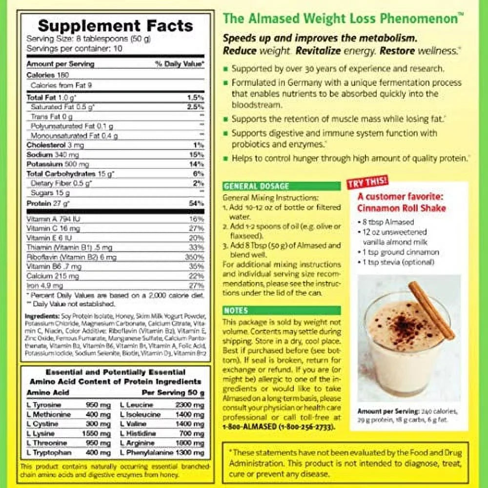 Almased Weight Gluten-Free, pack) Vanilla Loss (2 ¨C shakes Meal Flavor, ¨C oz Powder non-GMO 17.6 Replacement