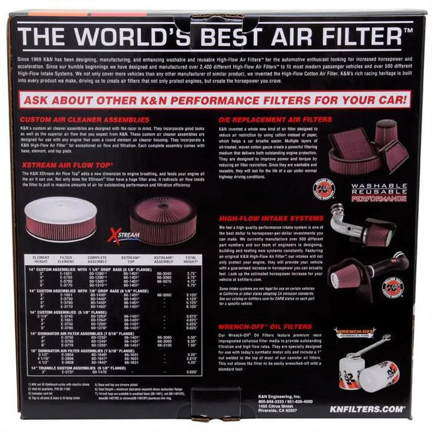 Custom K&N Assembly Filters Cleaner Air 60-1230