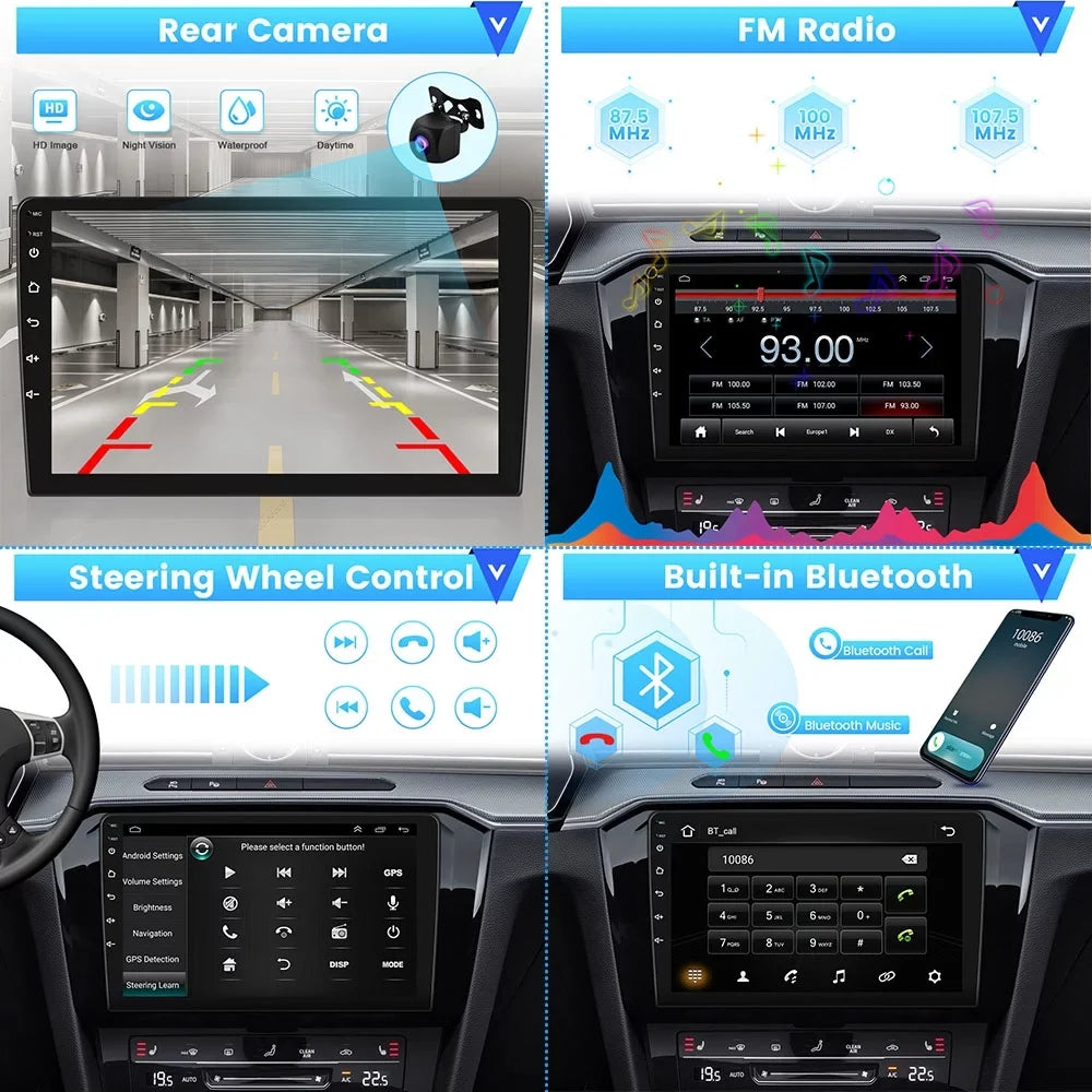 Car 2007-2012 WIFI Radio Carplay Android 12 Touchscreen 2+32G Auto Stereo HD Cable, Wireless Podofo GPS USB AHD 1080P 9'' Toyota Camera Bluetooth Android for RAV4 Hifi FM Mirror Backup Link