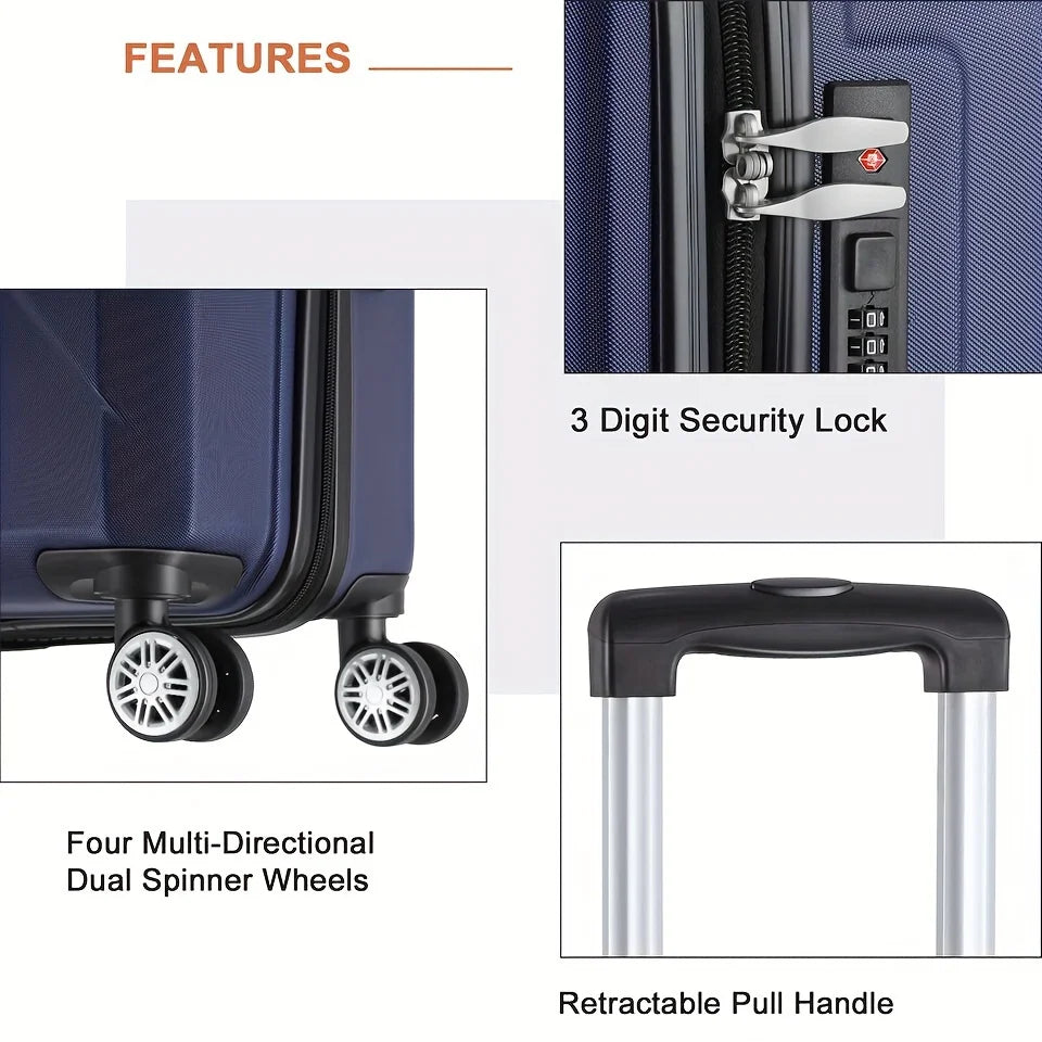 20-Inch Business, Blue Wheels Scratch-Resistant Surface, Travel Carry-On Four Spinner Hardside Inch Luggage 20 Suitcase And With For - Lock